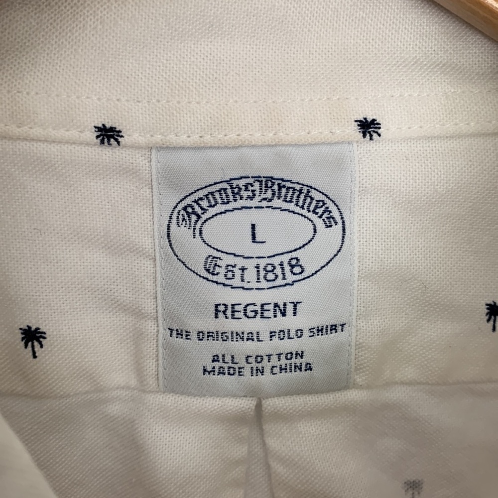 Brooks Brothers Men's L White Navy Palm Tree Print Regent Button-Down - Picture 3 of 9